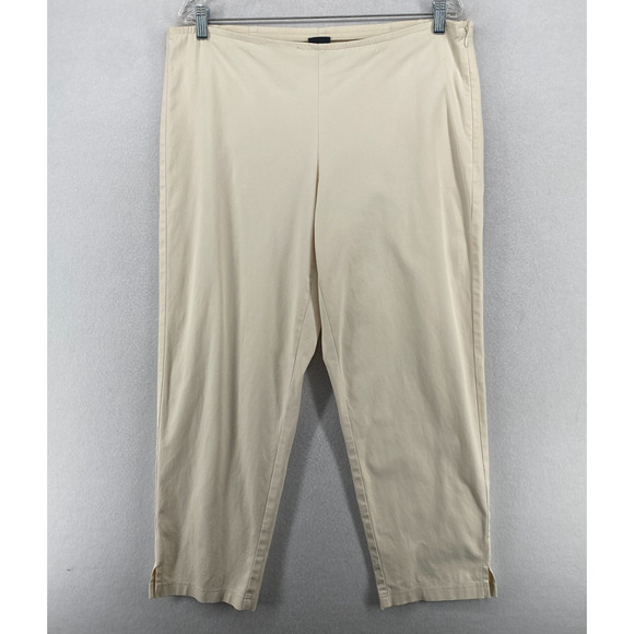 EILEEN FISHER Pants M Twill Cotton Stretch Tapered Ankle Side Zip Off White - Picture 1 of 16